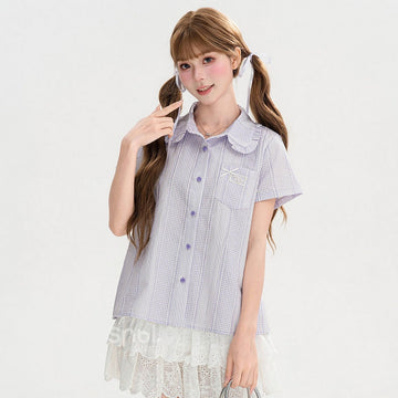 Kawaii Purple Striped Lace Doll Collar Blouse