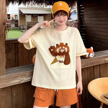 Kawaii Raccoon Embroidered Oversized T-Shirt