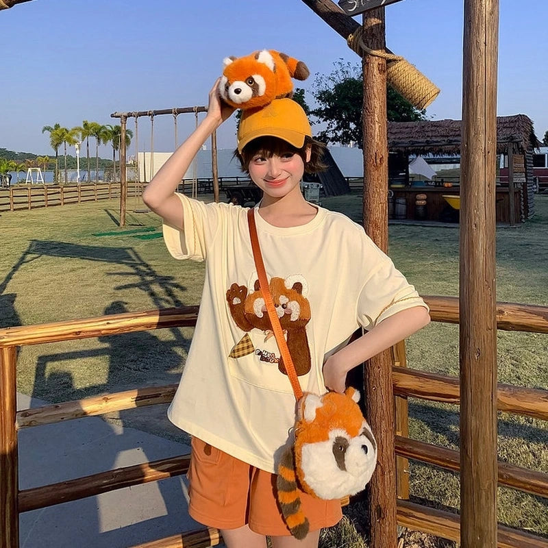 Kawaii Raccoon Embroidered Oversized T-Shirt