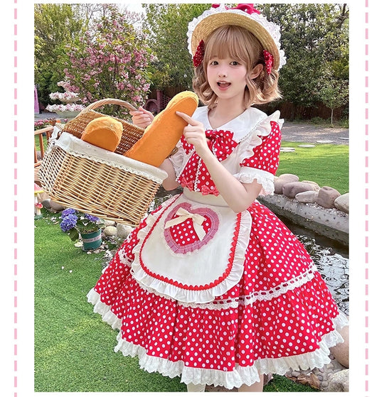 Kawaii Red Polka Dot Print Lolita Dress