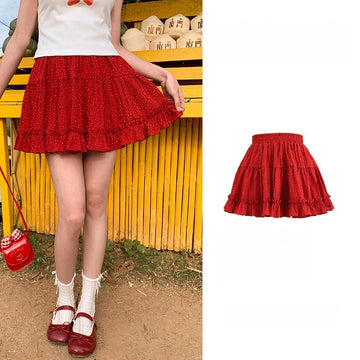 Kawaii Red Polka Dot Tiered Mini Skirt