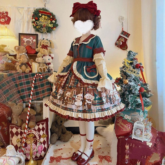 Kawaii Retro Style Puppy Cafe Print OP Lolita Dress