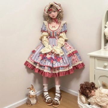 Kawaii Retro Style Puppy Cafe Print OP Lolita Dress
