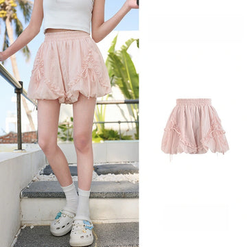 Kawaii Ruffle Drawstring Bubble Shorts
