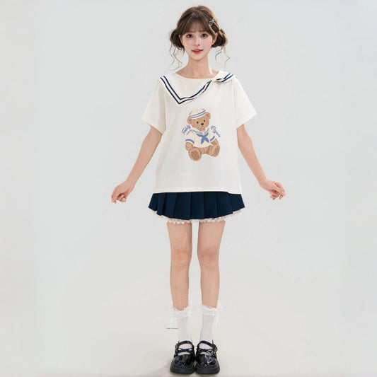 Kawaii Navy Collar Teddy Bear T-Shirt