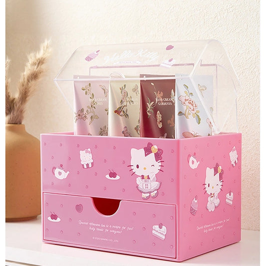 Kawaii Sanrio Double-Layer Desktop Storage Box with Drawer & Dust Cover
