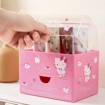 Kawaii Sanrio Double-Layer Desktop Storage Box with Drawer & Dust Cover