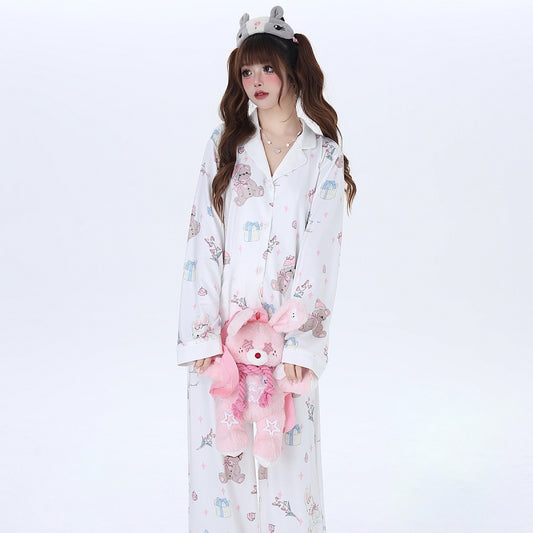 Kawaii Soft Girl Style Bear Print Pajama Set