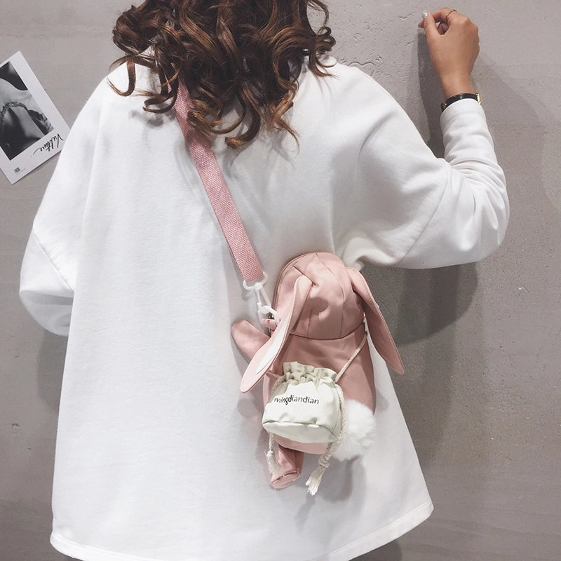 Kawaii Soft Girl Style Cartoon Bunny Canvas Shoulder Bag