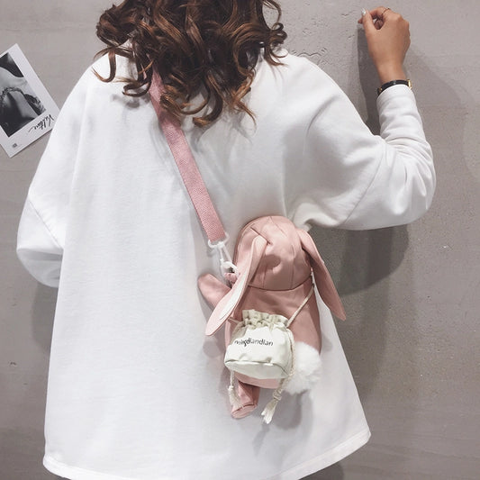Kawaii Soft Girl Style Cartoon Bunny Canvas Shoulder Bag