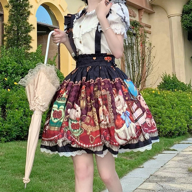Kawaii Soft Girl Style Crown Bear Printed Lolita JSK Skirt