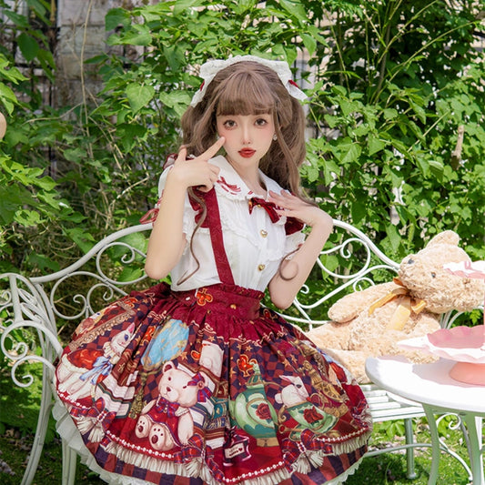 Kawaii Soft Girl Style Crown Bear Printed Lolita JSK Dress