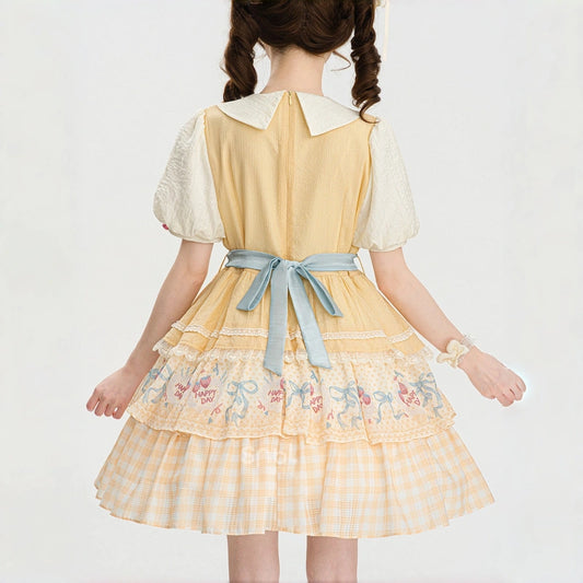Kawaii Strawberry Cake Embroidered Lolita Dress with Bow Belt