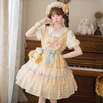 Kawaii Strawberry Cake Embroidered Lolita Dress with Bow Belt