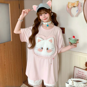 Kawaii Strawberry Cat Graphic T-Shirt