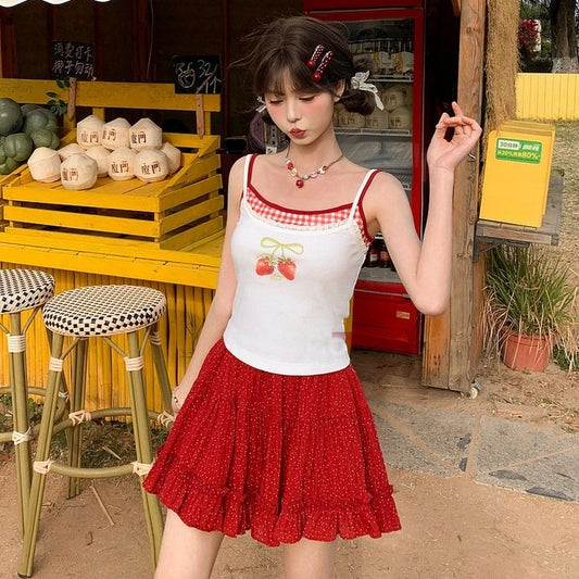 Kawaii Strawberry Print Camisole Top
