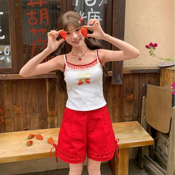 Kawaii Strawberry Print Camisole Top