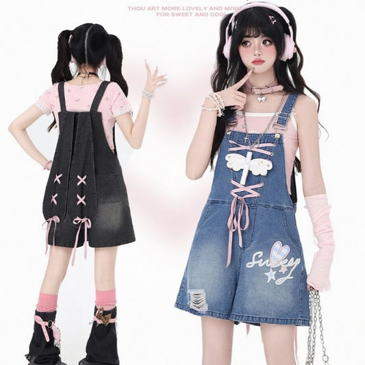 Kawaii Sweet Blue Bunny Ears Denim Overalls