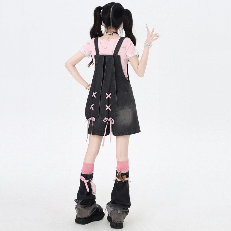 Kawaii Sweet Blue Bunny Ears Denim Overalls