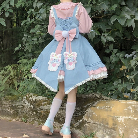 Kawaii Sweet Blue Pink Lolita Dress Set