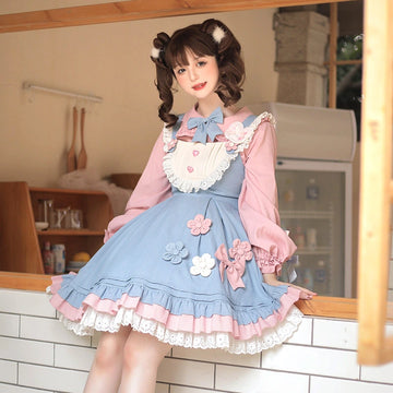 Kawaii Sweet Blue Pink Lolita Dress Set