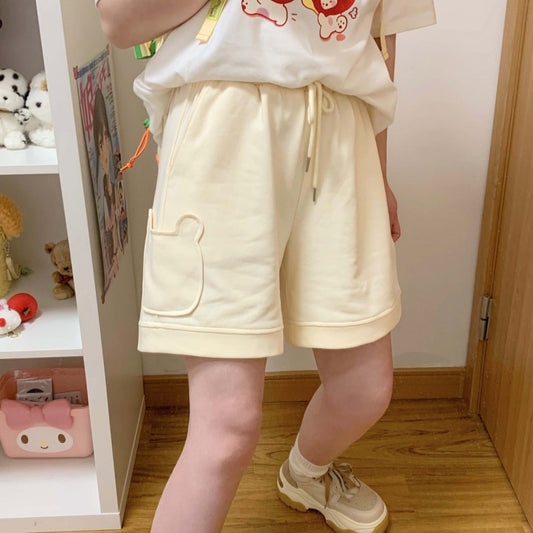 Kawaii Sweet Girl Style Bear Embroidered High Waist Shorts