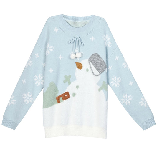 Kawaii Sweet Girl Style Cartoon Snowman Embroidered Sweater