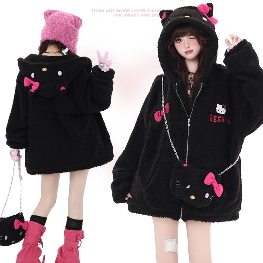 Kawaii Sweet Girl Style Hello Kitty Embroidered Hooded Jacket