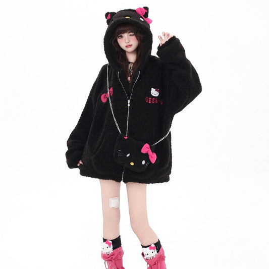 Kawaii Sweet Girl Style Hello Kitty Embroidered Hooded Jacket