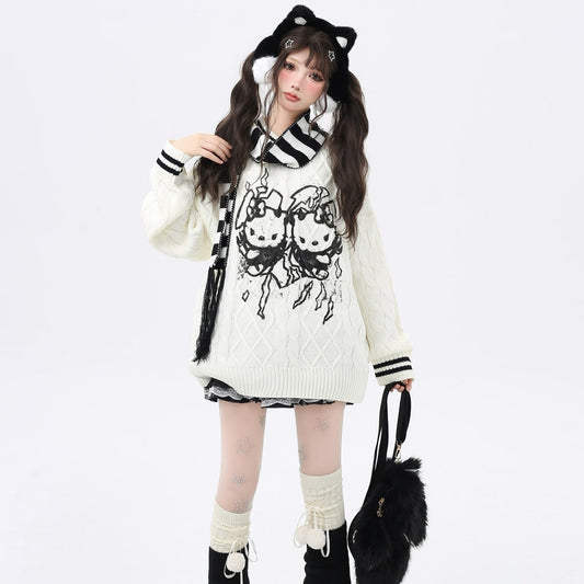 Kawaii Sweet Girl Style Hello Kitty Printed Sweater