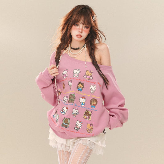 Kawaii Sweet Girl Style Hello Kitty Printed Sweatshirt