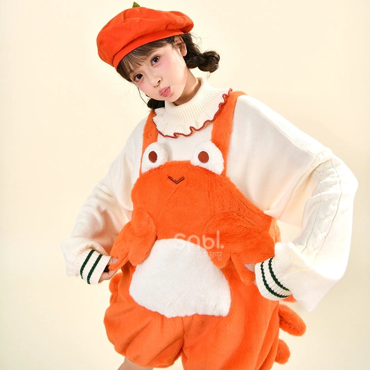 Kawaii Sweet Girl Style Orange Cartoon Crab Overalls