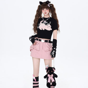 Kawaii Sweet Soft Girl Style Cartoon Kitten Embroidered Sweater With Sleeves