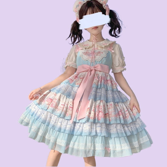 Kawaii Sweet Style Cream Bear Print Lolita Dress