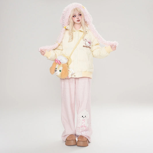 Kawaii Sweet Style Hello Kitty Print Navy Collar Coat