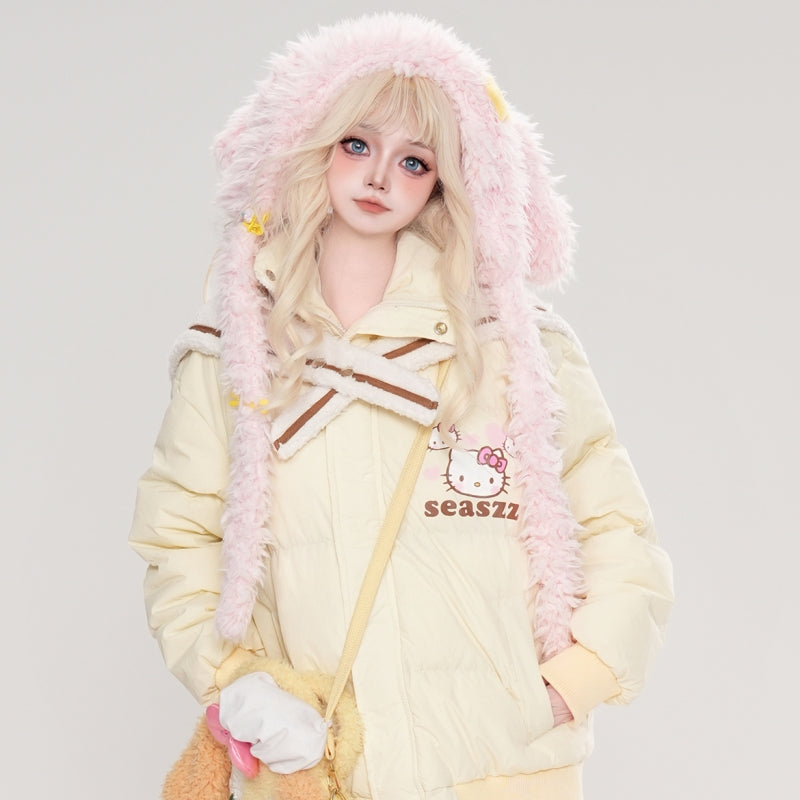 Kawaii Sweet Style Hello Kitty Print Navy Collar Coat