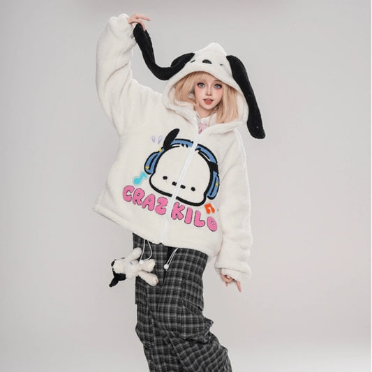 Kawaii Sweet Style White Pochacco Embroidered Plush Coat
