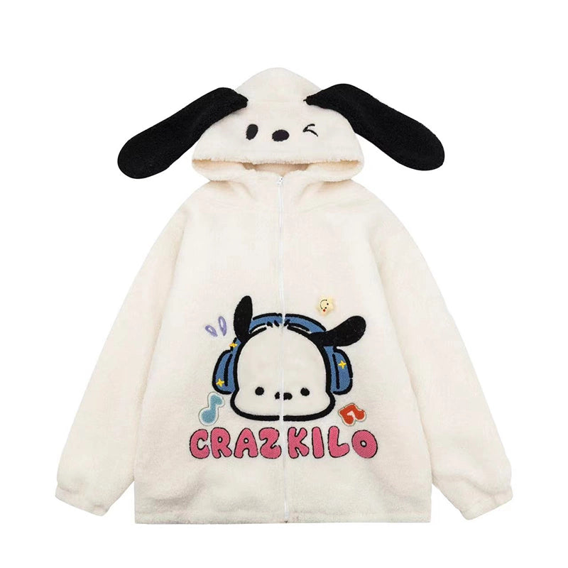 Kawaii Sweet Style White Pochacco Embroidered Plush Coat