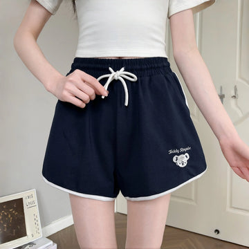 Kawaii Teddy Bear Embroidered Athletic Shorts
