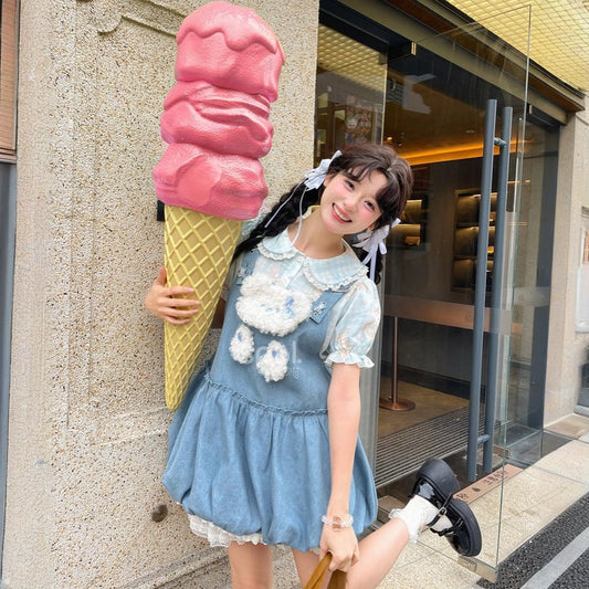 Kawaii Three-Dimensional Cartoon Bear Decoration Denim Overalls