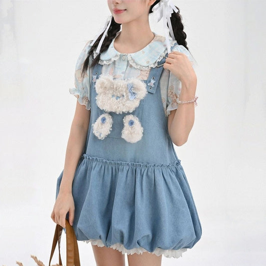 Kawaii Three-Dimensional Cartoon Bear Decoration Denim Overalls