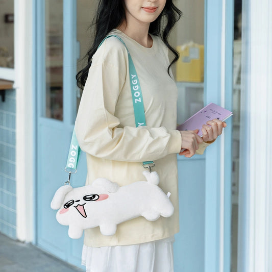 Kawaii White Cartoon Dog Plush Crossbody Bag