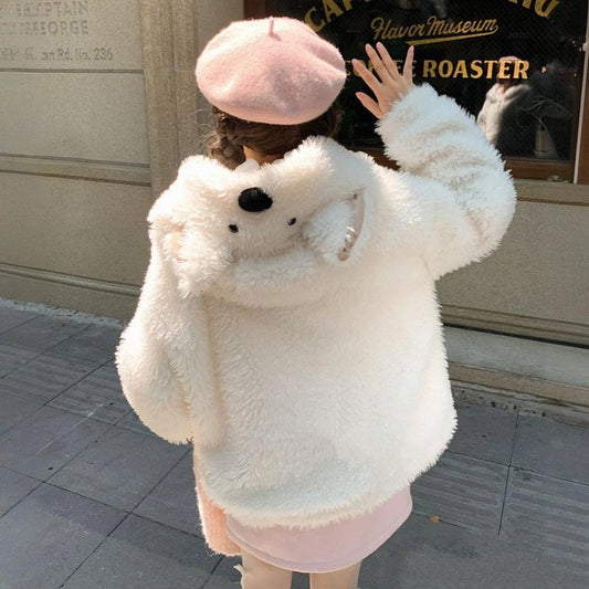 Kawaii White Cartoon Puppy Hoodie Sweatshirt