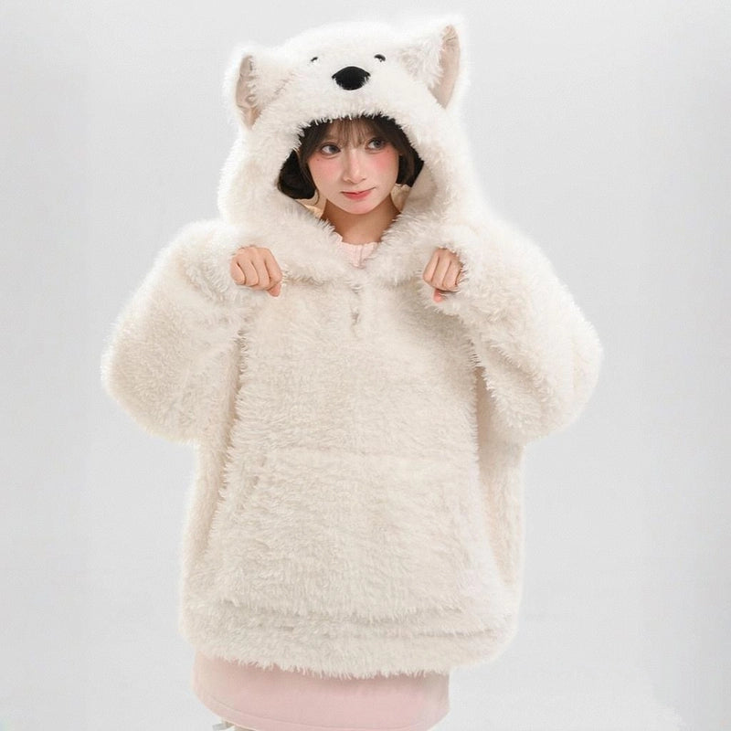 Kawaii White Cartoon Puppy Hoodie Sweatshirt