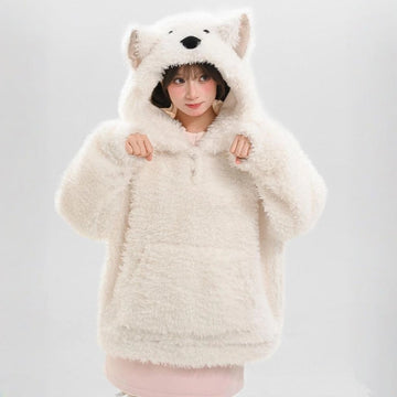 Kawaii White Cartoon Puppy Hoodie Sweatshirt