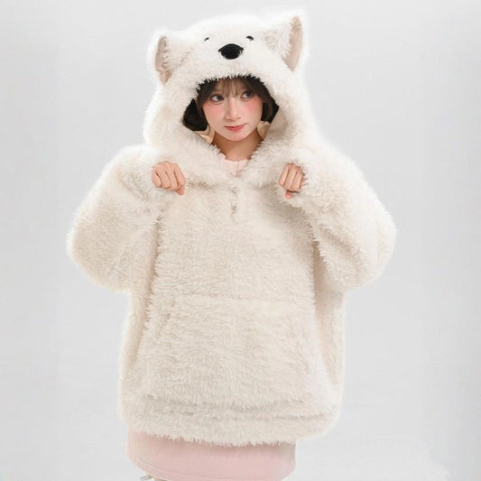 Kawaii White Cartoon Puppy Hoodie Sweatshirt