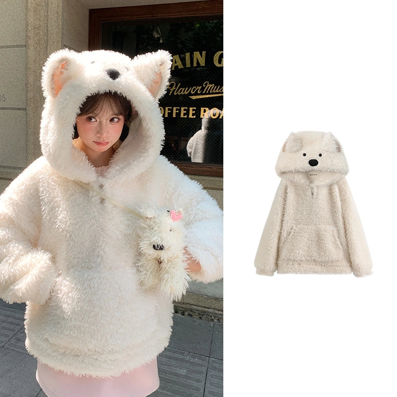 Kawaii White Cartoon Puppy Hoodie Sweatshirt