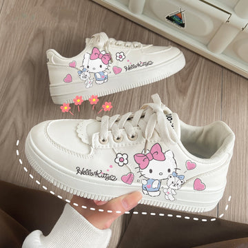 Kawaii White Hello Kitty Print All-match Sneakers