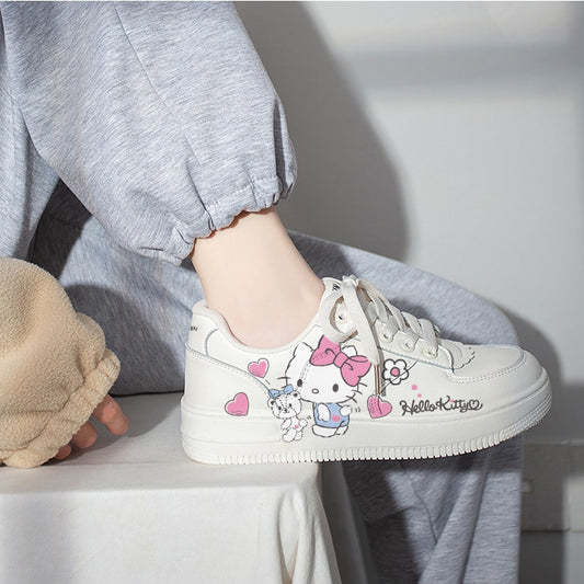 Kawaii White Hello Kitty Print All-match Sneakers