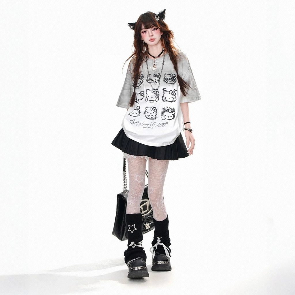 Kawaii White Hello Kitty Printed T-shirt